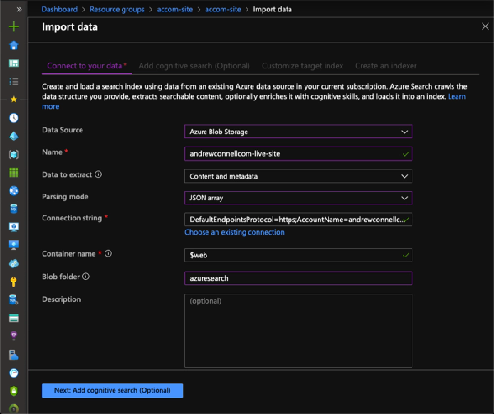 Importing data into Azure Search resource Importing data into Azure Search resource